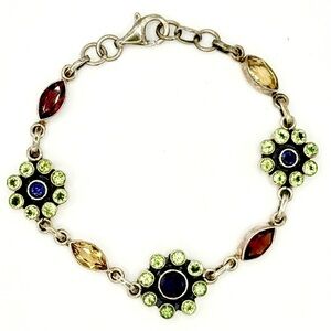 Nicky Butler Sterling Silver Flower Link Bracelet w/ Garnet Citrine Peridot